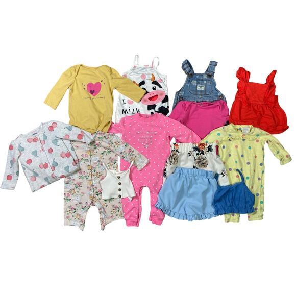 Baby Girl Clothes Lot 6-12 Months Mixed Styles Bodysuits Dresses Pajamas Outfits - Picture 1 of 12